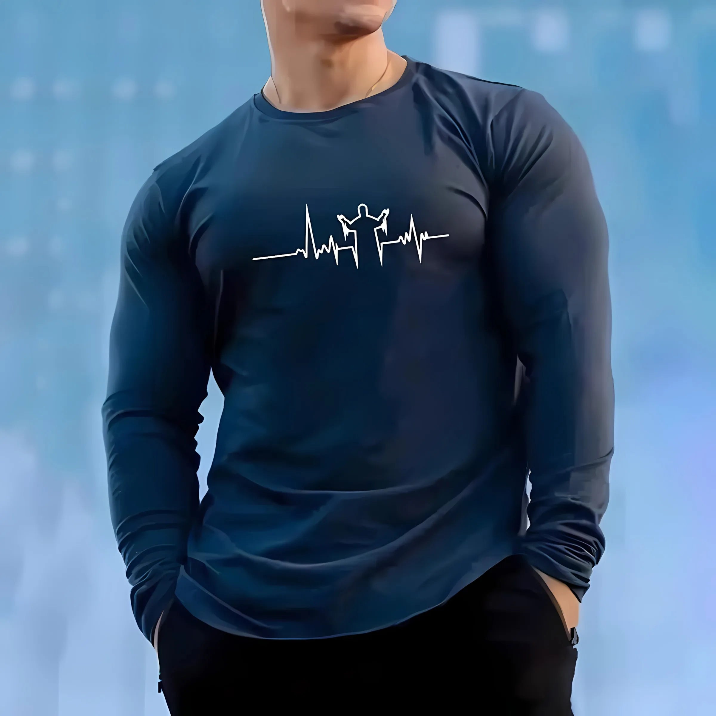 The new men's long-sleeved T-shirt for Spring and Autumn 2025 is casual fashionable and comfortable with 3D striped printing