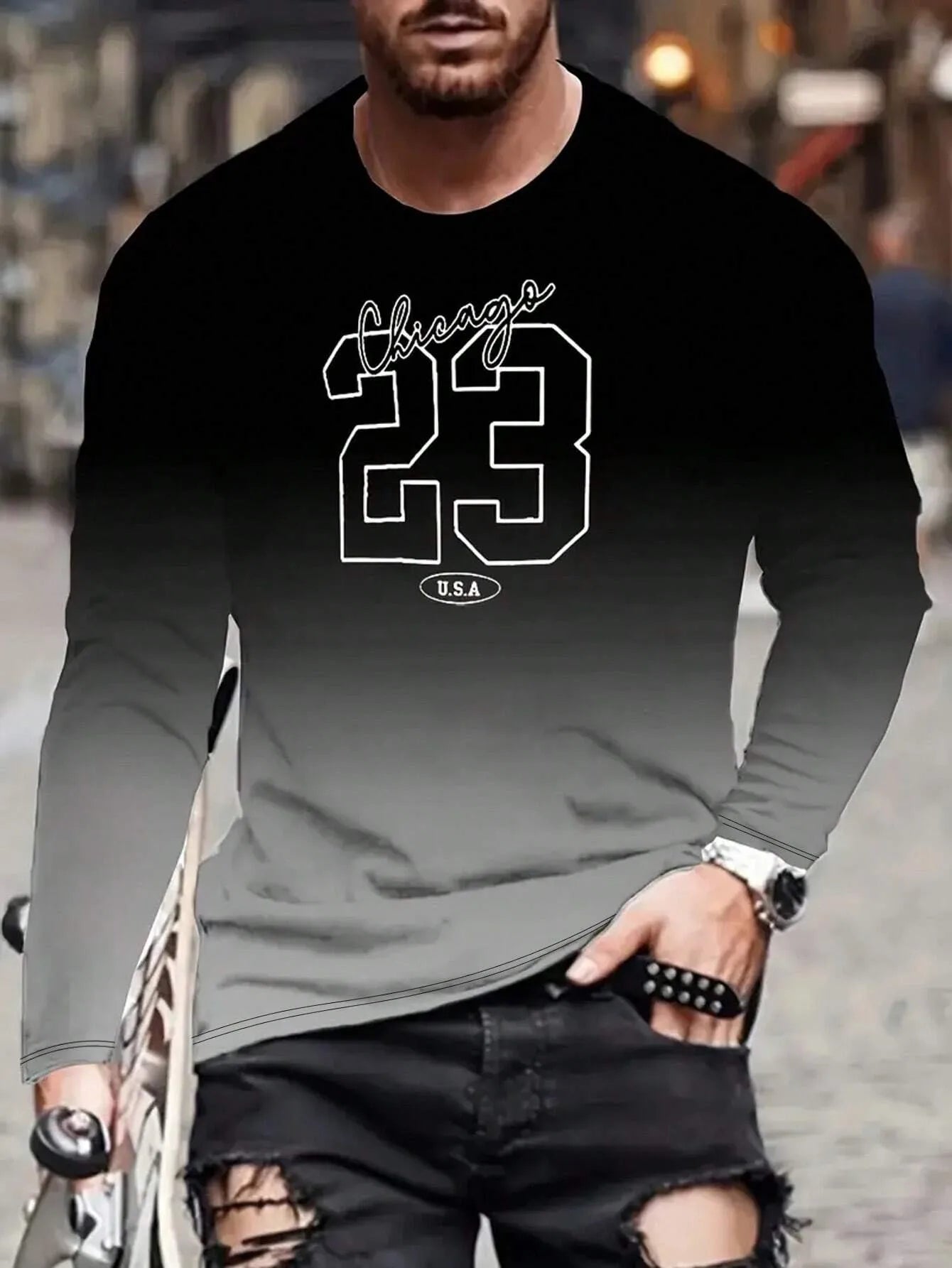 The new men's long-sleeved T-shirt for Spring and Autumn 2025 is casual and comfortable with 3D digital pattern printing