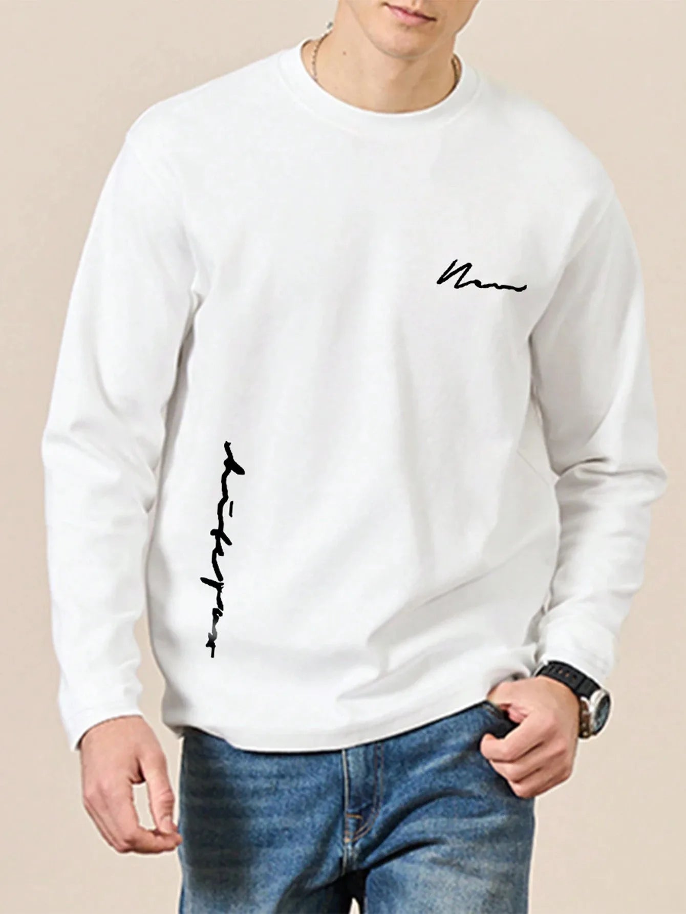 The new men's long-sleeved T-shirt for Spring and Autumn 2025 is casual and comfortable with 3D letter pattern printing