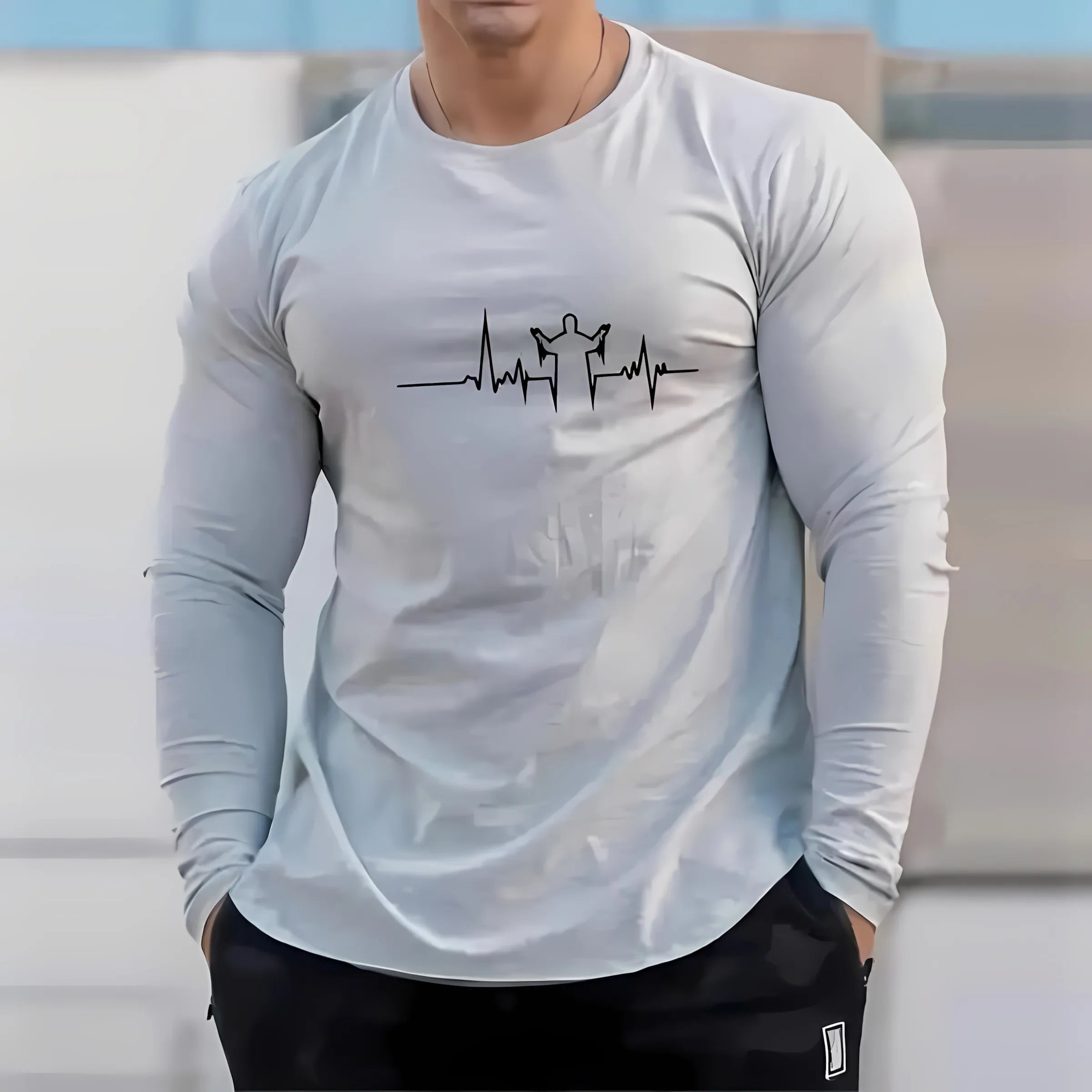 The new men's long-sleeved T-shirt for Spring and Autumn 2025 is casual fashionable and comfortable with 3D striped printing