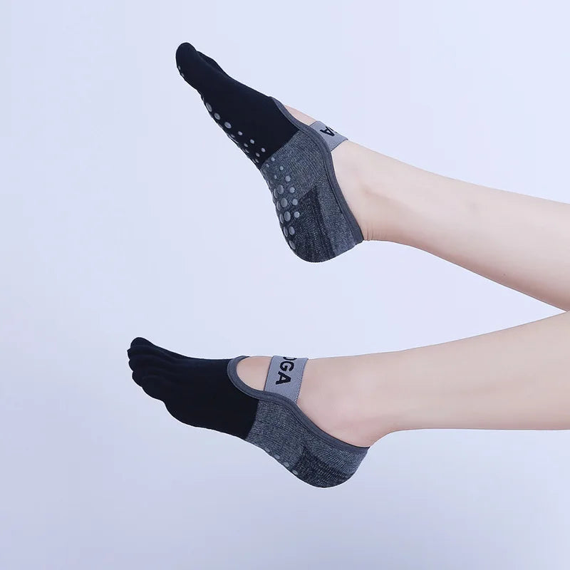 Women Breathable Pilates Socks Five Toe Silicone Non-Slip Yoga Socks Bandage Ballet Dance Ladies Fitness Sports Cotton Sock