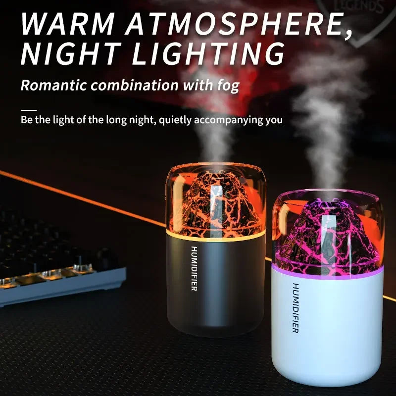 180ML Mini Humidifier USB Air Purifier Aroma Essential Oil Diffuser Creative Volcano Color Light Mist Spray for Car Home Bedroom