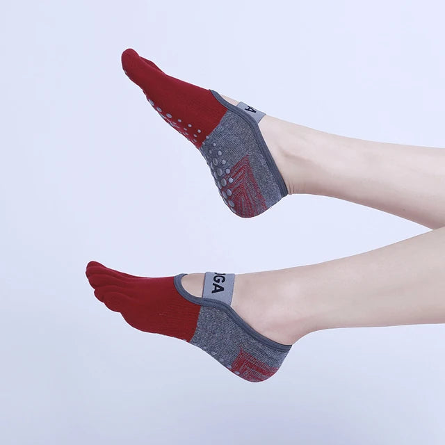 Women Breathable Pilates Socks Five Toe Silicone Non-Slip Yoga Socks Bandage Ballet Dance Ladies Fitness Sports Cotton Sock