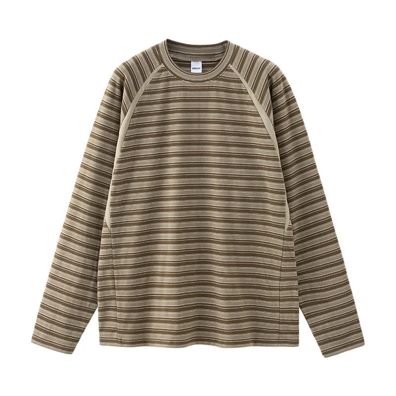 Color Block Streetwear T-Shirt Men's Loose Fit Long Sleeve Striped Top American Style Casual Shirt Crewneck Pullover Fall Winter