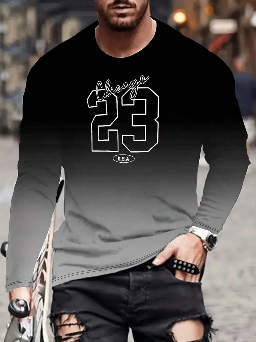 The new men's long-sleeved T-shirt for Spring and Autumn 2025 is casual and comfortable with 3D digital pattern printing