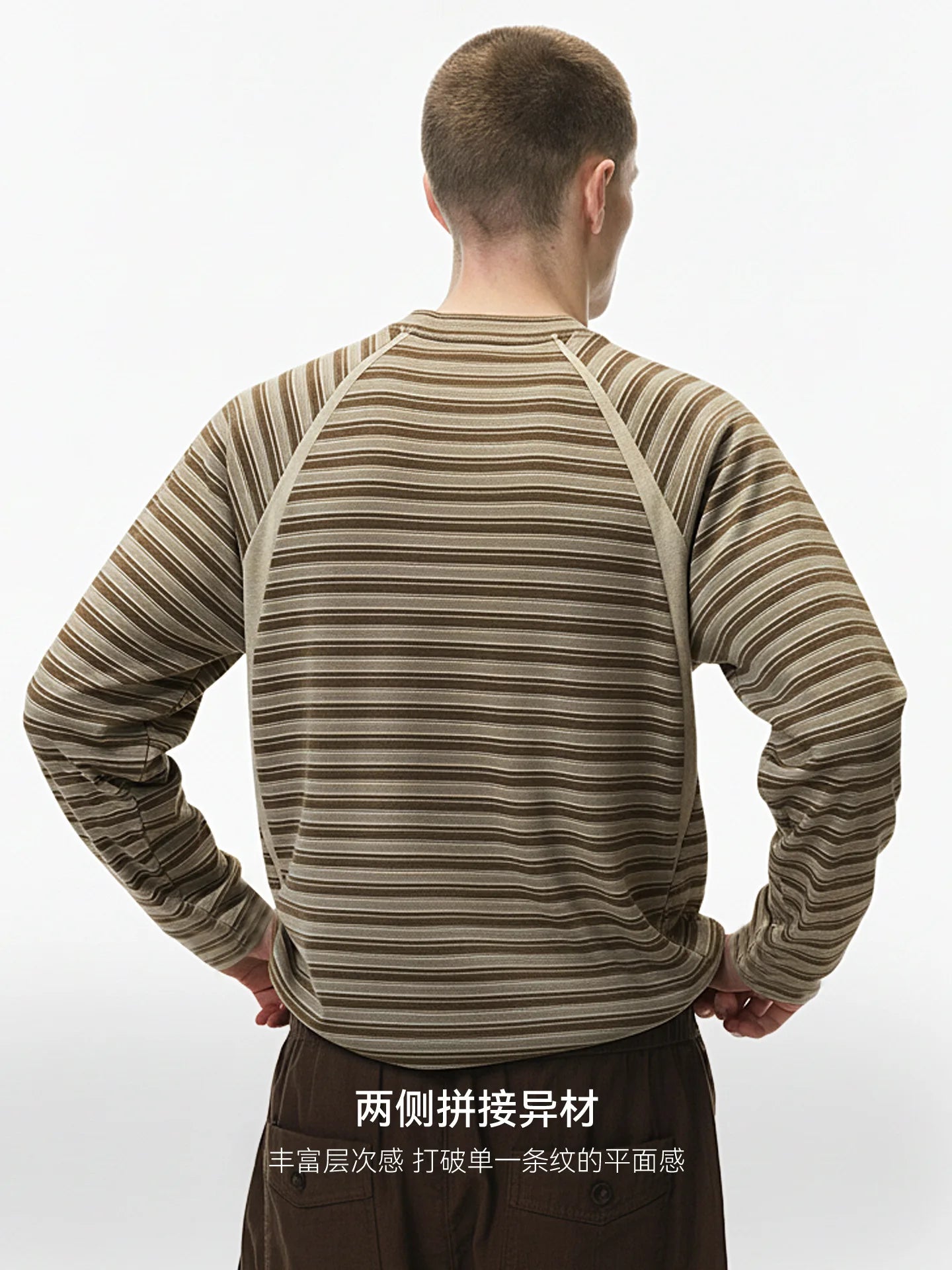 Color Block Streetwear T-Shirt Men's Loose Fit Long Sleeve Striped Top American Style Casual Shirt Crewneck Pullover Fall Winter